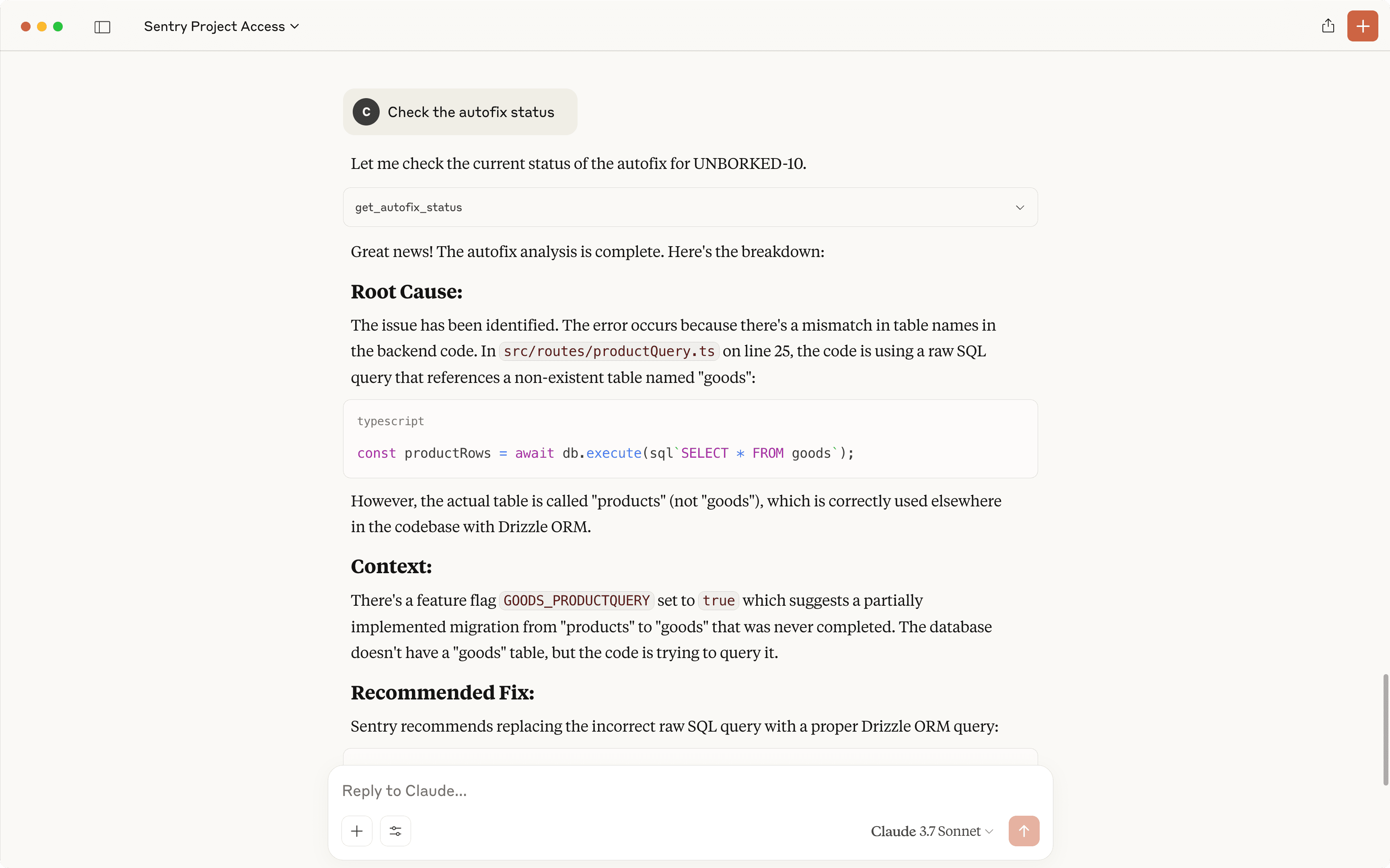 Sentry MCP using Autofix