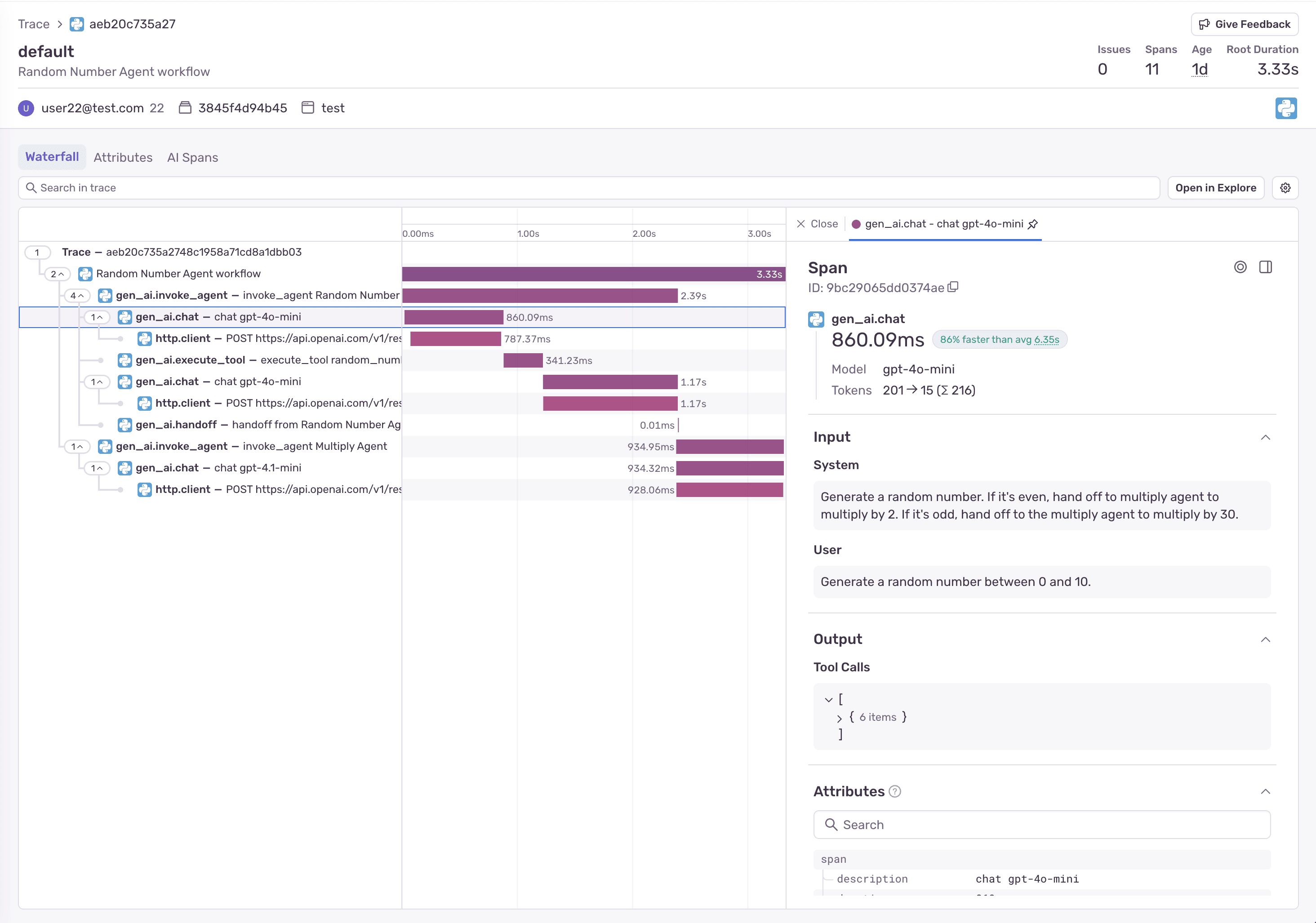 AI Agent Detailed Trace View
